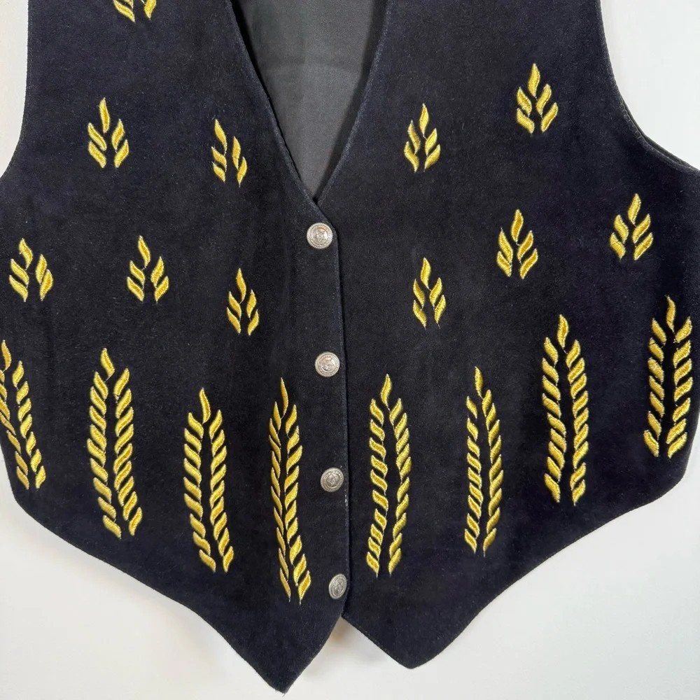 AJ Genuine Leather Embroidered Snap Up Western Cowgirl‎ Cowboy Rodeo Vest Large